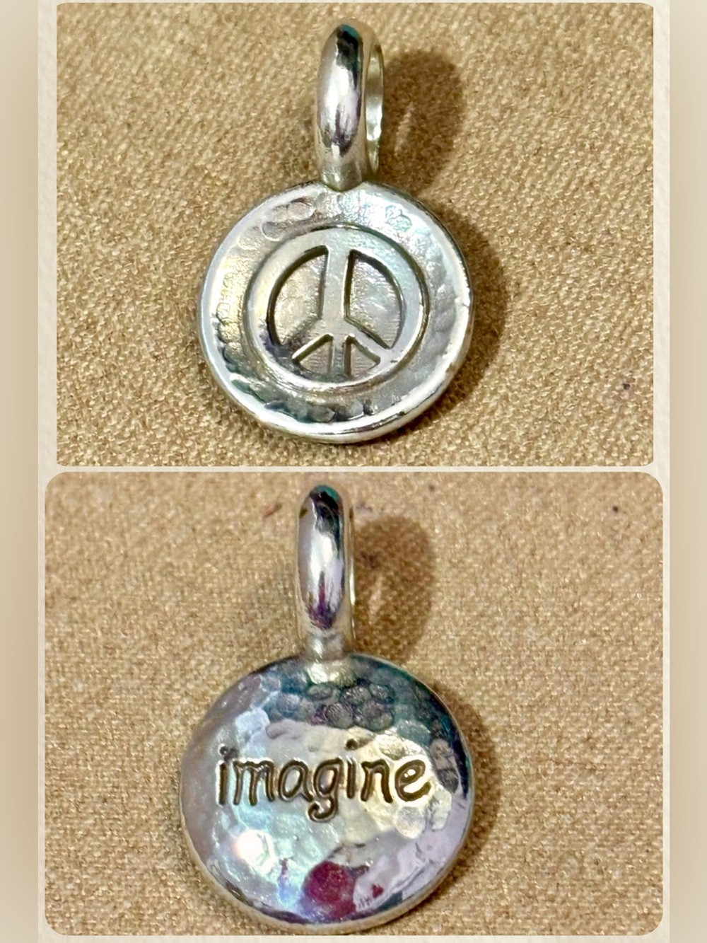 Brighton imagine Peace Token charm Peace sign Hammered silver Engraved Retired